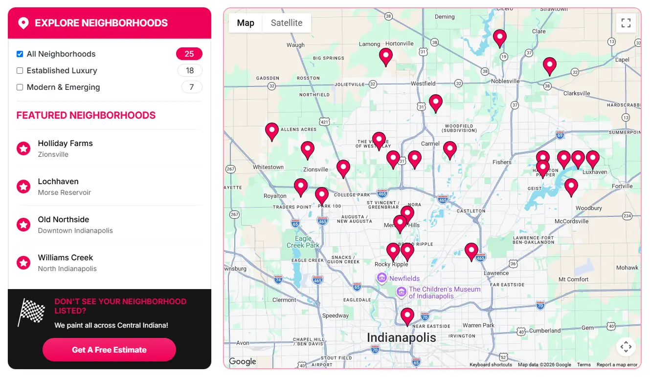 Interactive Google map of served neighborhoods with filters