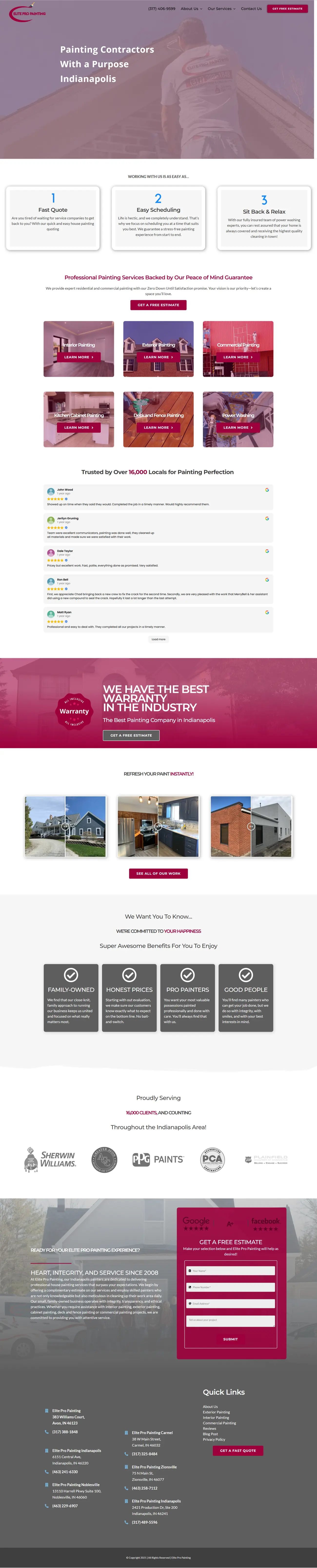 Full-length screenshot of the old Elite Pro Painting homepage